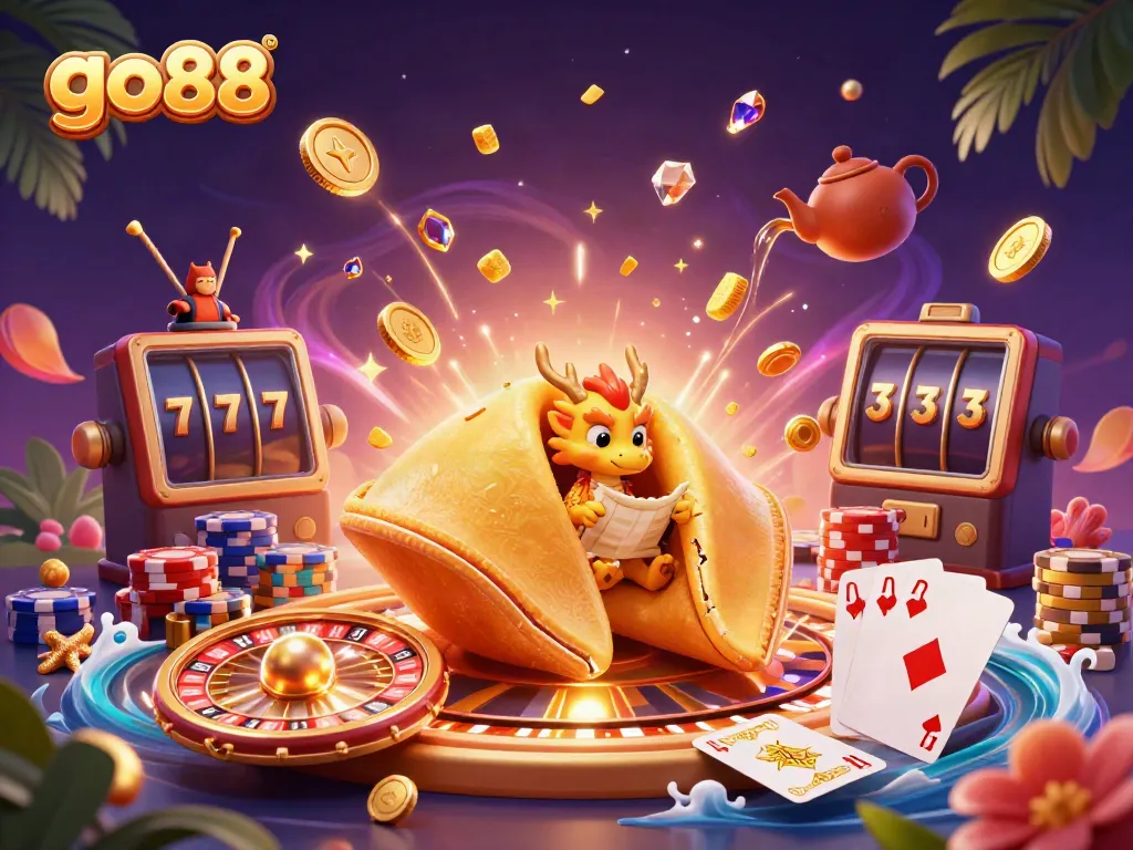 Experience the thrilling world of go88 with vibrant casino elements and a magical dragon guardian.