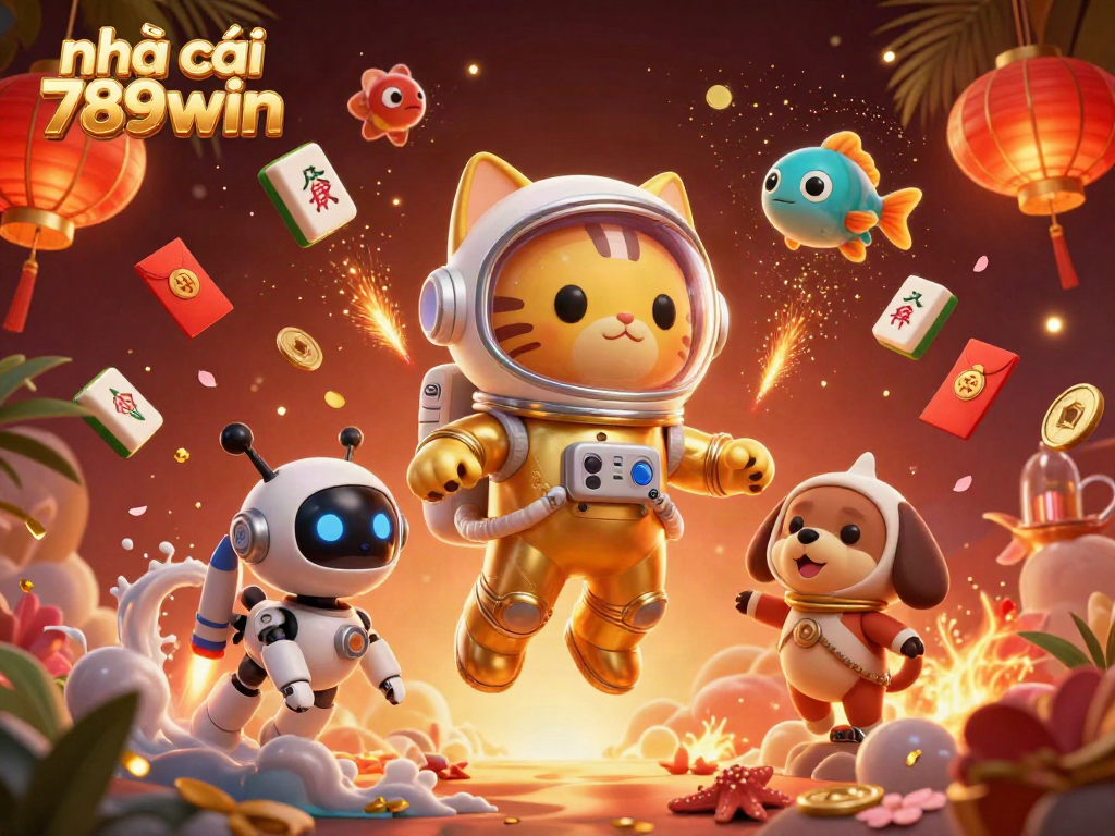 Engaging illustration showcasing nhà cái 789win with a space-themed gambling atmosphere, blending fun elements.