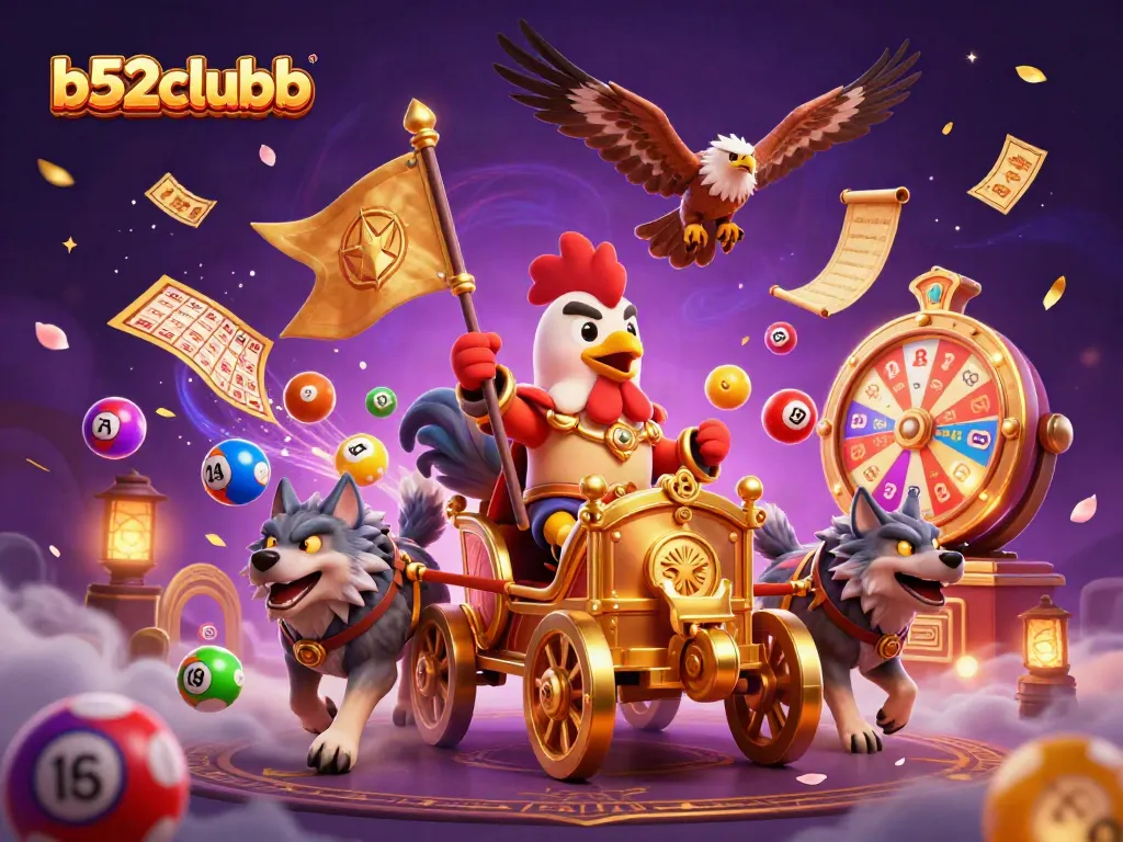 Experience winning fun at b52clubb with vibrant lottery action in a captivating 3D scene.