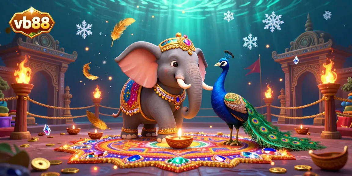 Engage in exciting gameplay at vb88 with dazzling casino experiences featuring vibrant elephant and peacock motifs.