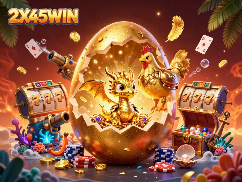 Menyimpulkan strategi menang 2X45WIN dengan ilustrasi kasino yang megah.