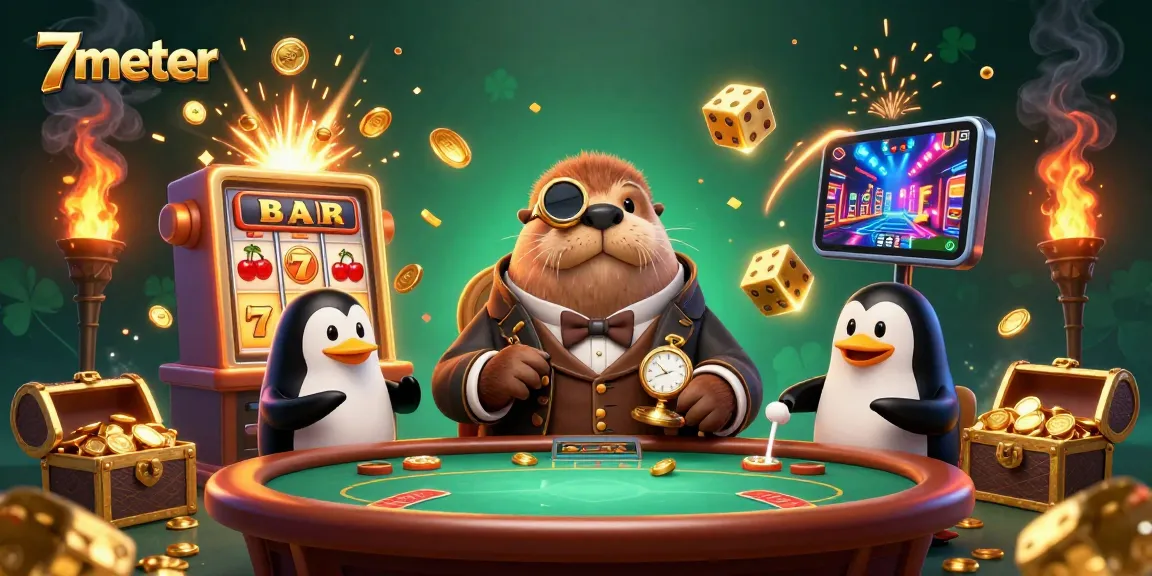 Experience thrilling moments with 7meter, featuring a casino scene of a walrus, penguin dealer, and pufferfish player.