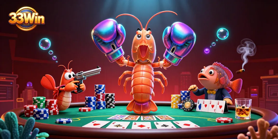Join the action with 33Win at a poker showdown featuring a dynamic mantis shrimp scene.