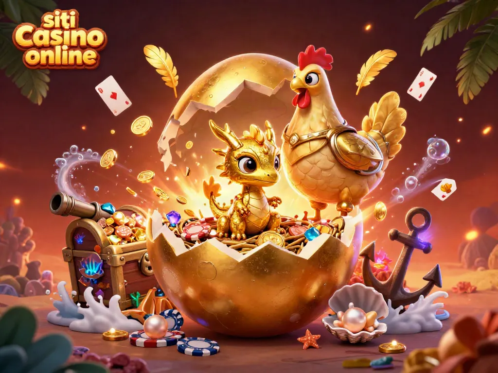 Gioca nei migliori siti casino online con un drago dorato e fiches in un'illustrazione vivace e dinamica.