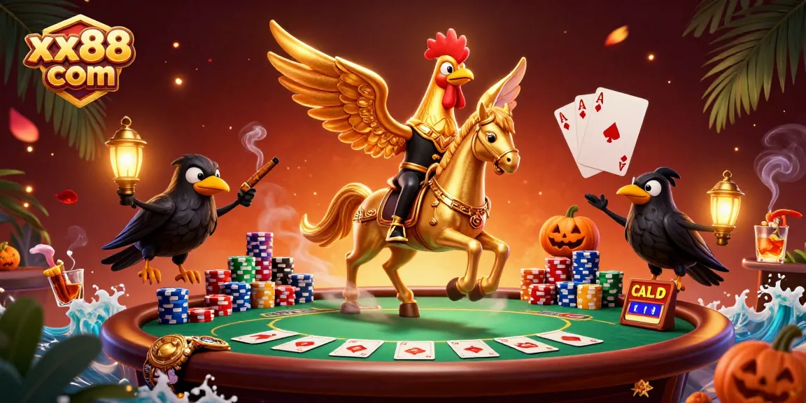 Experience thrilling gameplay at xx88 com with golden rooster heroes in a vibrant casino scene.