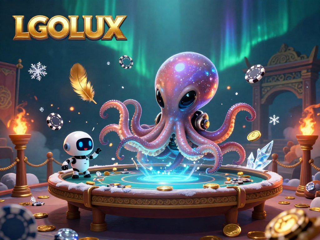 Experience the exhilarating world of LGOLUX at a cosmic poker table with alien characters.
