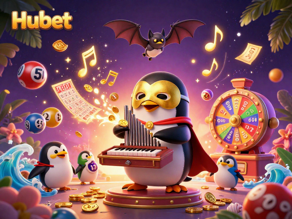 Experience thrilling gaming excitement with Hubet's penguin organist sending golden coins flying!