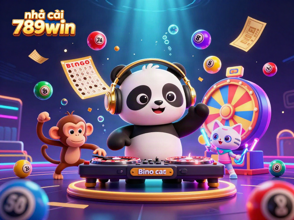 Engage with house games at nhà cái 789win featuring a vibrant DJ panda and lively characters in a colorful casino scene.