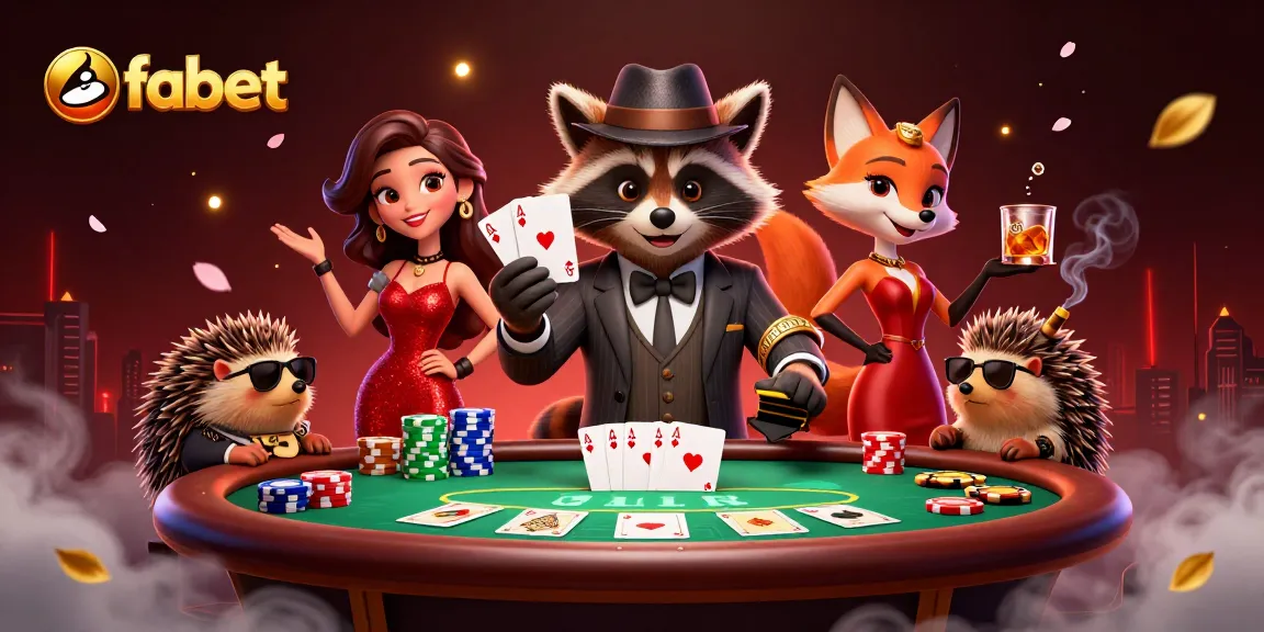 Experience fabet in a thrilling poker scene with cartoon characters and vibrant casino details.