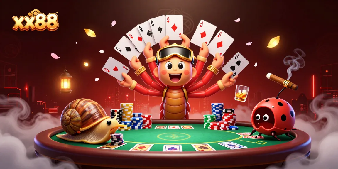 Experience thrilling gameplay with xx88, where a 3D millipede dealer and snail high-roller create a vibrant casino scene.