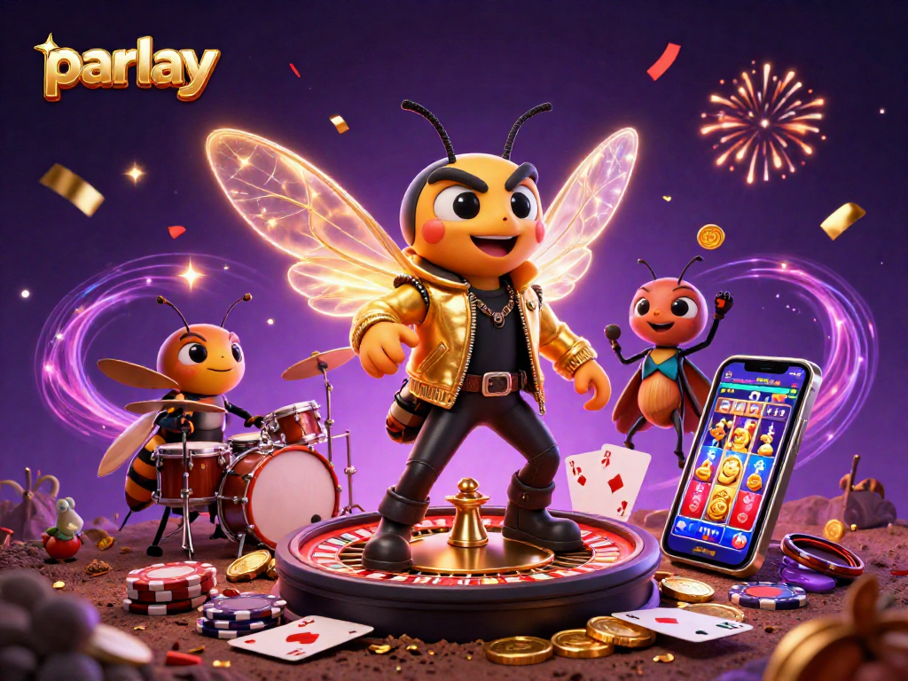 Experience the thrill of parlay betting with an energetic rock star casino scene full of excitement and gaming elements.