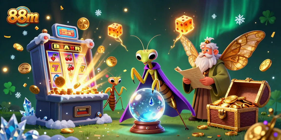88m celebrates a vibrant casino scene with a fortune teller and a moth librarian amidst a lively gaming atmosphere.