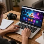 Engaging with the fabet online casino interface during a home gaming session using a laptop