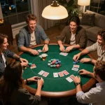Players enjoying a game of poker at taixiuonline8 home game night with colorful chips and cards.