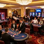 Fun88 Casino floor bustling with players enjoying thrilling roulette and poker games under warm lighting