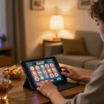 Sleek tablet displaying slot88 app while user engages in responsible gaming at home.