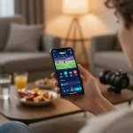 Engaging in sports betting with F8BETZ app while relaxing at home, showcasing the mobile betting experience.