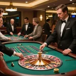 Trò chơi roulette hấp dẫn tại một casino nổi bật trải nghiệm Link 12bet với những người chơi sôi động và sự phấn khích.