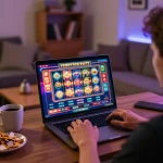 Experience strategic online gaming with hay88x in a cozy home casino setup, focusing on engaging slot machine gameplay.