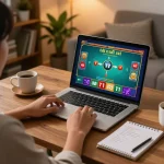 Engaging in tài xỉu online with strategic notes and a cozy home atmosphere.