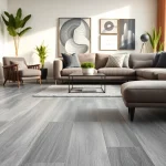 Explore grey vinyl flooring in a stylish living room, showcasing its elegant texture and design.