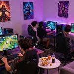 Exciting gaming community atmosphere at www.mantra88.com with vibrant setups and camaraderie.