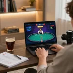 Play online poker at cm88 with a dynamic setup featuring a vibrant interface and strategic notes.