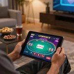 Engaging gameplay at SUNWIN TRANG CHỦ with vibrant poker interface on tablet in cozy setting.