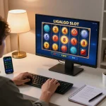 LIGALGO SLOT gameplay showcased on a tablet, highlighting an engaging online casino experience with winning spins.