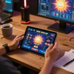 Engaging with the sun win app on a tablet, showcasing online casino gaming experience.