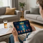 Engaging user experience with the FUN79 app for online gambling in a cozy living room setting