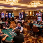 Schoeneckhotel players enjoying dynamic blackjack games on a busy upscale casino floor