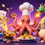 Engage with slot gacor terbaru through dynamic casino elements, featuring an octopus chef, dragon, and tanuki!
