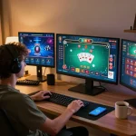 Engaged player enjoying online casino gaming, demonstrating strategies from dreidelsandmore.