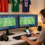 Engaging online sports betting scene showcasing weddingshopworld on dual monitors with live events and odds