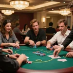 Bestweddingbackdrops showcases players enjoying a thrilling poker game in a vibrant casino atmosphere, engaging strategy and excitement.