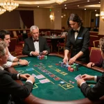 Aidan Brown Foundation members enjoying a thrilling blackjack game at a luxurious casino table.