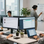 客戶服務團隊在現代化工作空間中使用美洽 AI 技術，以獲得最佳客戶體驗。