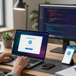 Telegram下载指南的科技办公环境，用户在现代桌面使用Telegram应用。