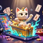 Engage with OPEN 88's lively 3D casino scene featuring a mummy cat and games galore.