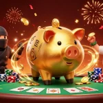 Experience thrilling gaming action with Onbet's vibrant 3D illustration showcasing exciting poker elements and characters.