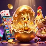 Visualisasikan dax69 dengan naga emas dan elemen kasino yang meriah, siap menangkan hadiah!