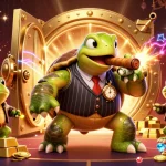 lode88 offers thrilling gambling experiences with a snapping turtle mobster in a vibrant casino scene.