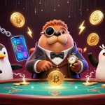Engage with okfun in a vibrant underwater poker scene featuring unique characters and crypto coins.