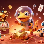 Explore LLwin's exciting casino adventure with a Martian gecko amidst gold and treasures.