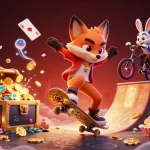 Experience the thrilling action of Đá gà ee88 with dynamic characters and rich casino elements in this vibrant illustration.