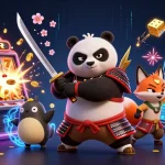 Engage in thrilling tài xỉu sunwin gameplay with samurai panda and ninja fox in an energetic casino scene.