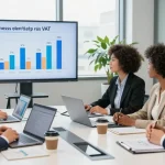 Finance professionals discussing the business electricity VAT rate in a modern office setting.