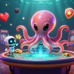 Play at myhm88 and enjoy vibrant 3D casino games featuring an alien octopus and robot in action.