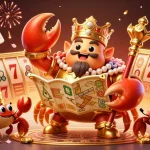 Experience thrilling wins at LLwin with vibrant visuals of golden crab emperor amidst casino gaming elements.